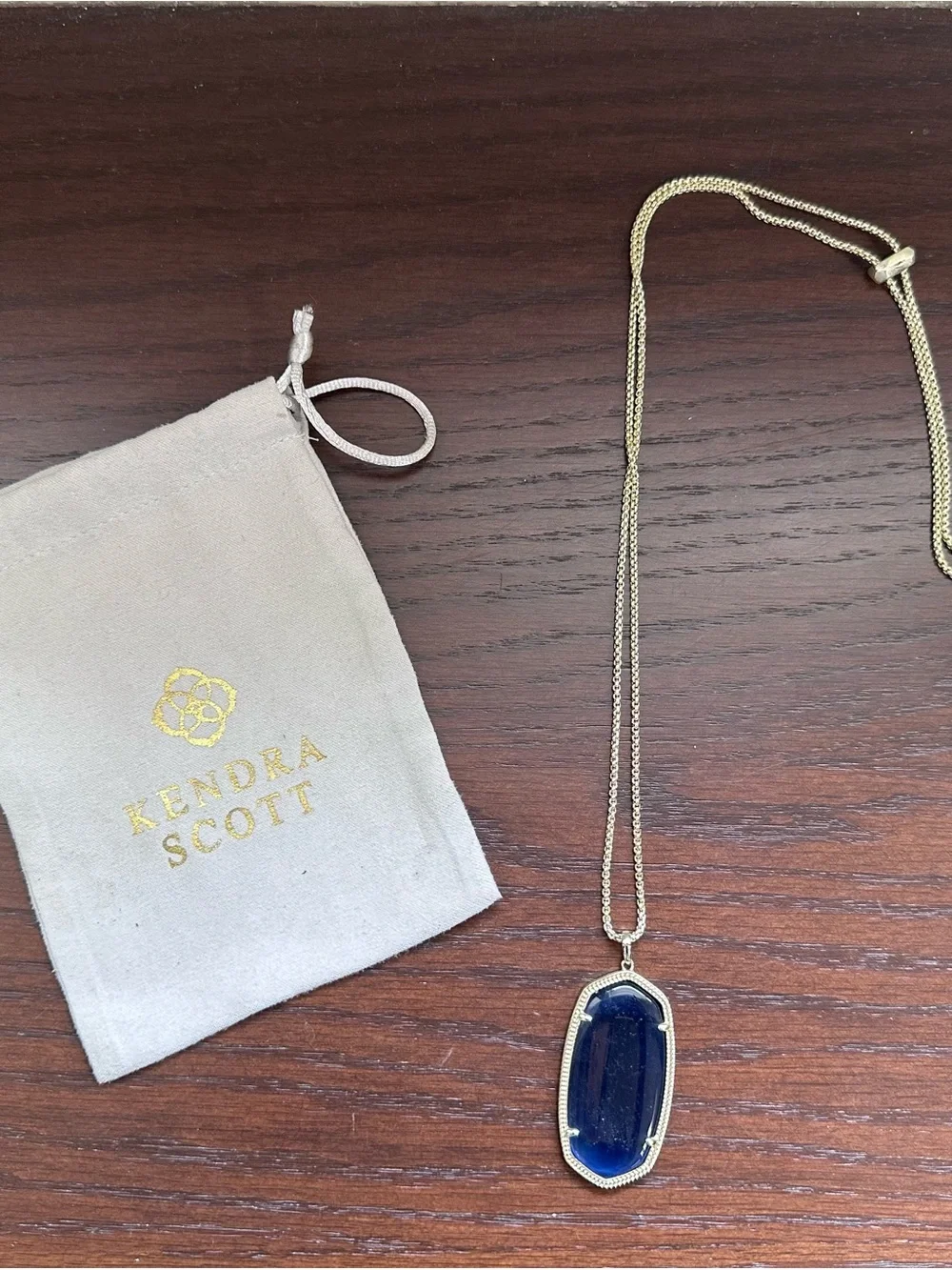 Kendra Scott Gold Necklace with Deep Blue Pendant